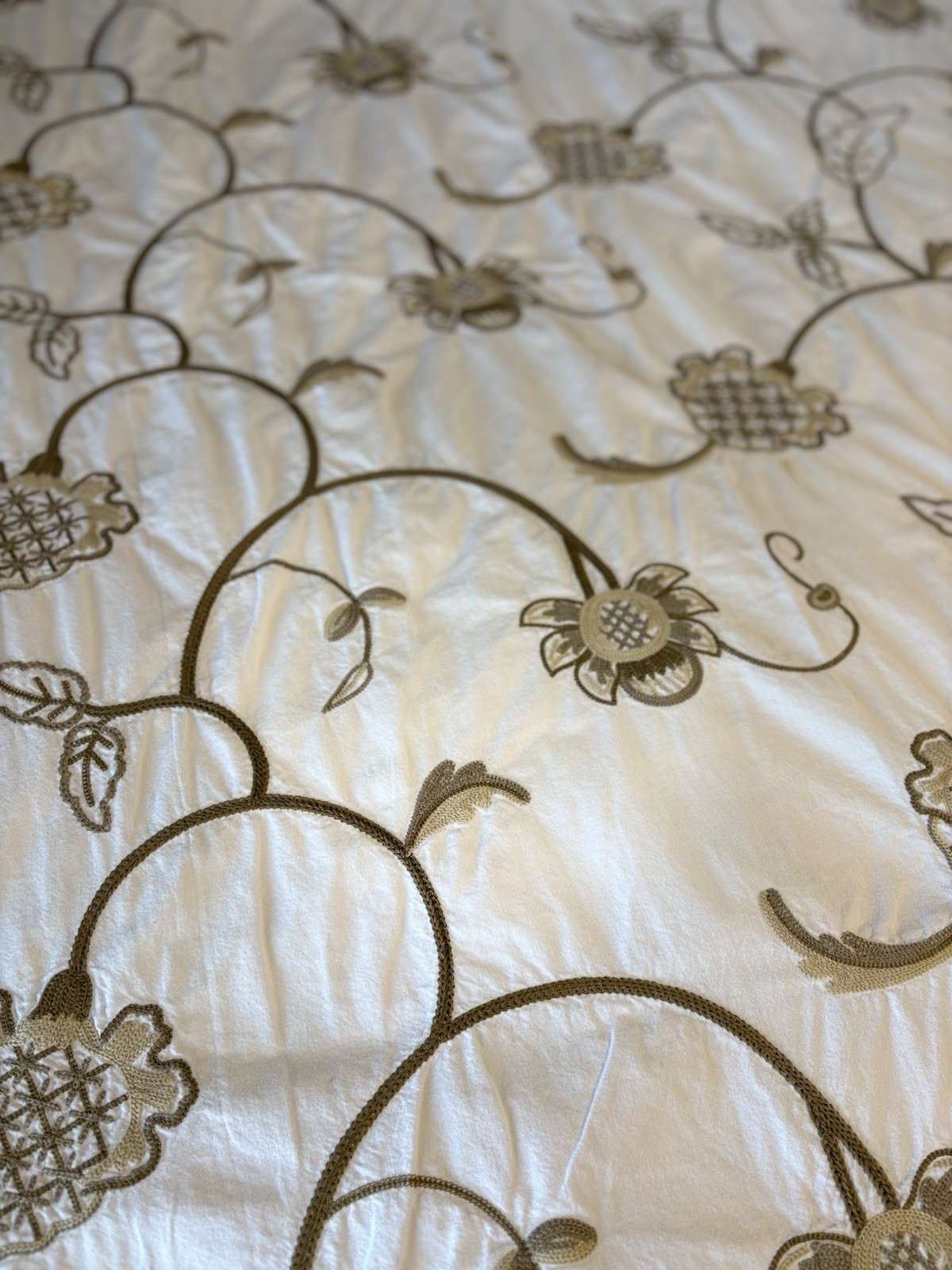 Pottery Barn Single Drapery Panel Ivory Beige Floral Embroidery 50”x84” Upcycle