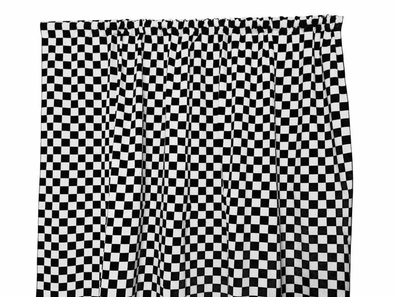 COTTON NASCAR 1″ CHECKERBOARD WINDOW CURTAIN 58″ WIDE BLACK AND WHITE