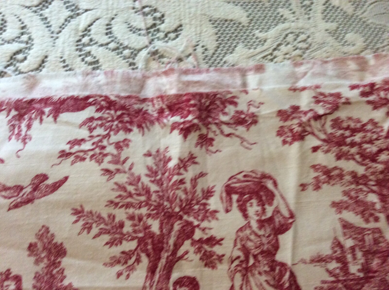 Waverly Curtain Custom Made Valance Red Toile Country Life 25″ x 46″ Unfinished