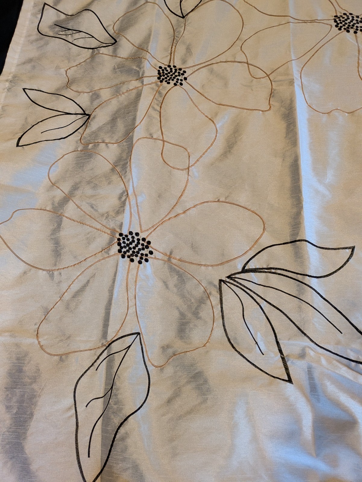 White Contemporary Drapes 2 Panels Large Embroidered Flowers Curtains 55 x 84