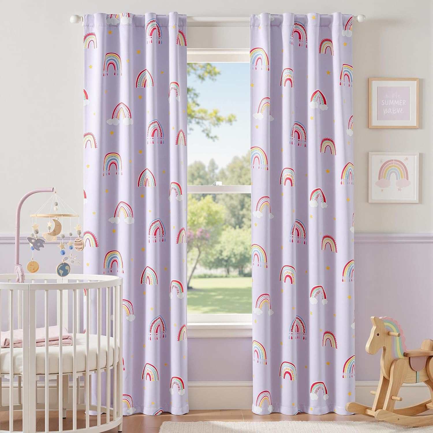 Blackout Curtains for Kids Bedroom Rainbow Purple Nursery Curtains 84 Inch Lengt