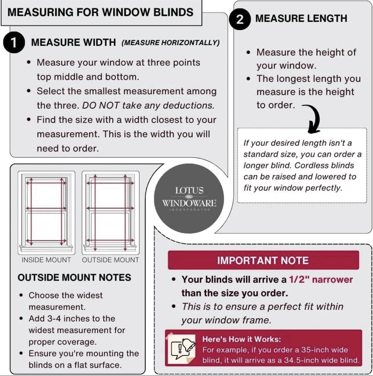 Lotus & Windoware Cordless 2 Inches Faux Wood Blind, 35’’ Wide x 60″ Long, White