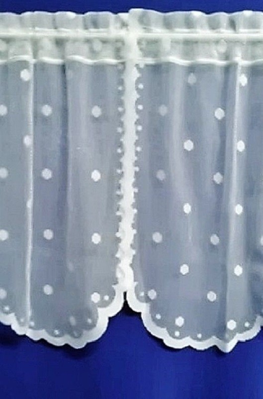 White Heritage Lace Window Swag Pair Swiss Dots 56″ x 28″ Kitchen Bedroom