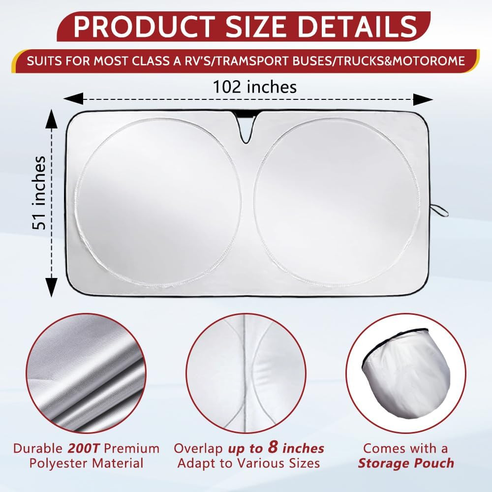 Class a RV Windshield Sunshade Cover, Reflective Window Film for Trailer Heat Bl