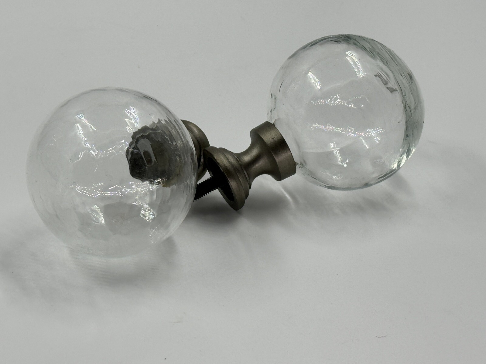 Pottery Barn Vintage Hardware .75 Glass Ball Finials Antique Pewter Set 2 -Read