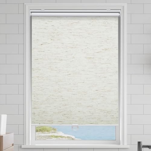 Cordless Roller Shades Blackout Blinds for Windows Room 23″W x 72″H Linen Cream