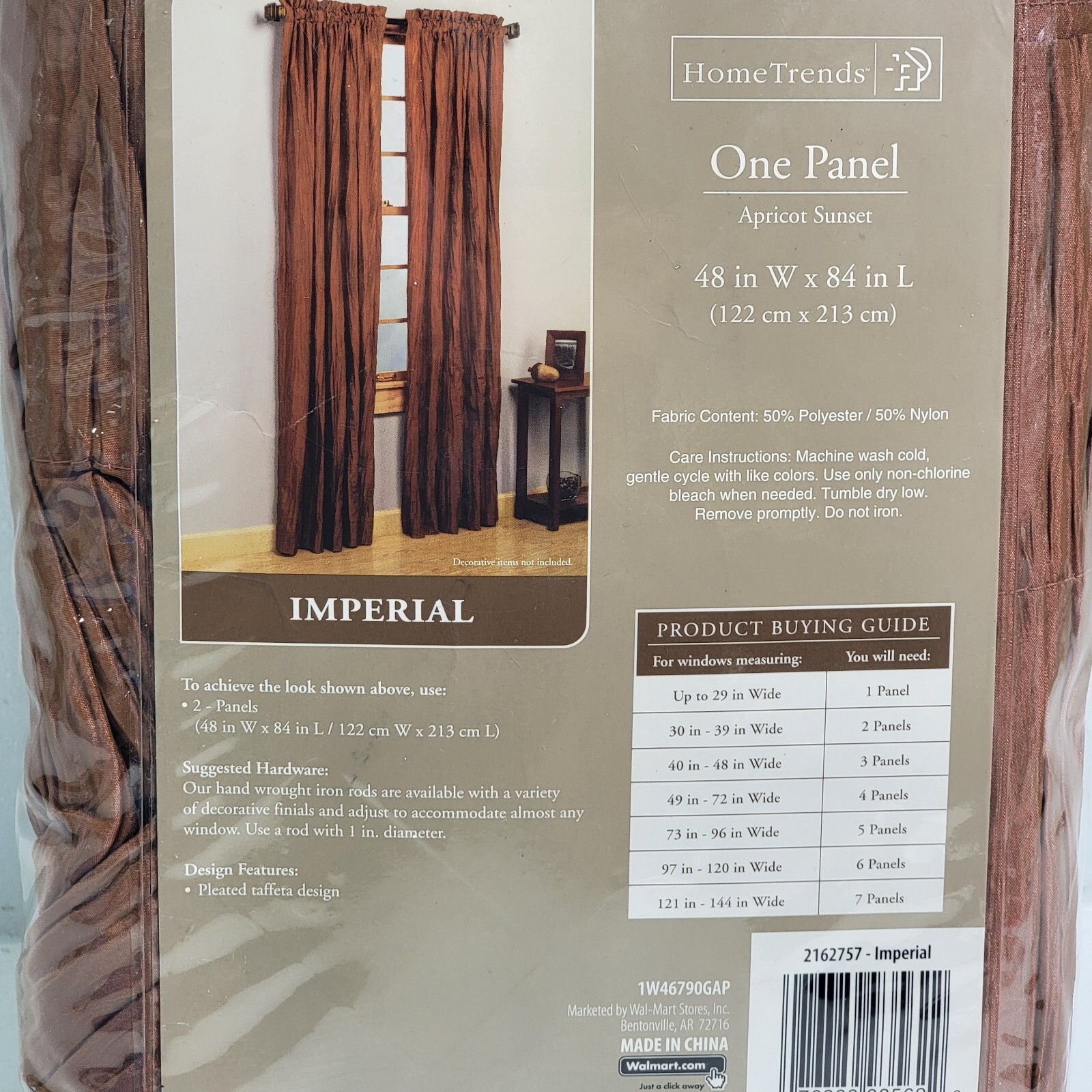 Home Trends Imperial One Panel Window Crinkle Curtain Apricot Sunset 48″x 84″