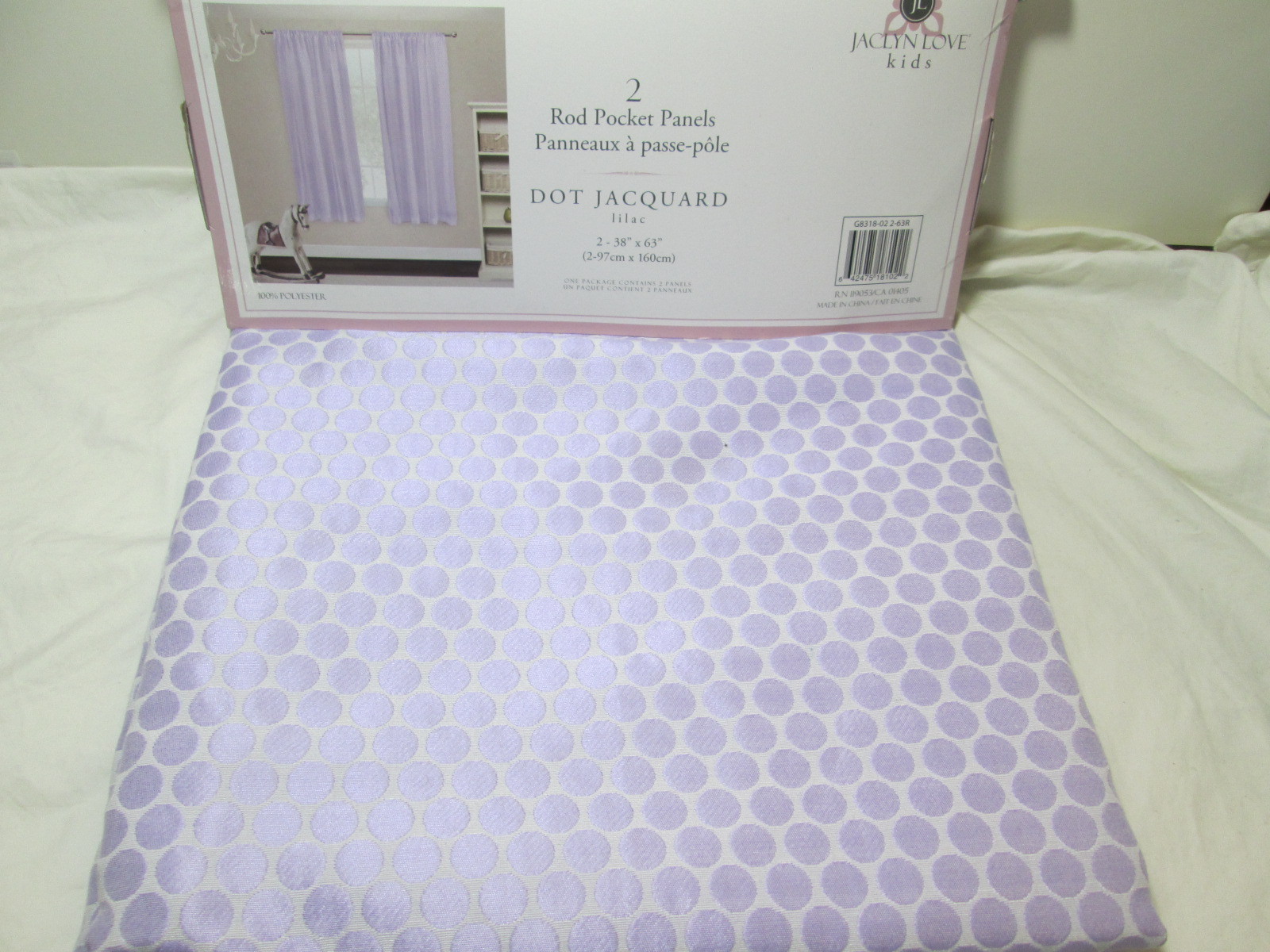 JL Jaclyn Love Kids Rod Pocket Panels 2 – 38″x63″ Lilac DOT JACQUARD New