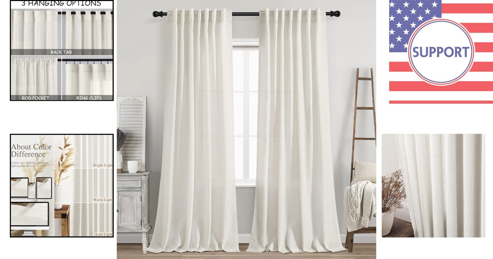 Classic Cream Linen 2-Piece Curtain Set 84” – Modern Rustic Window Drapes