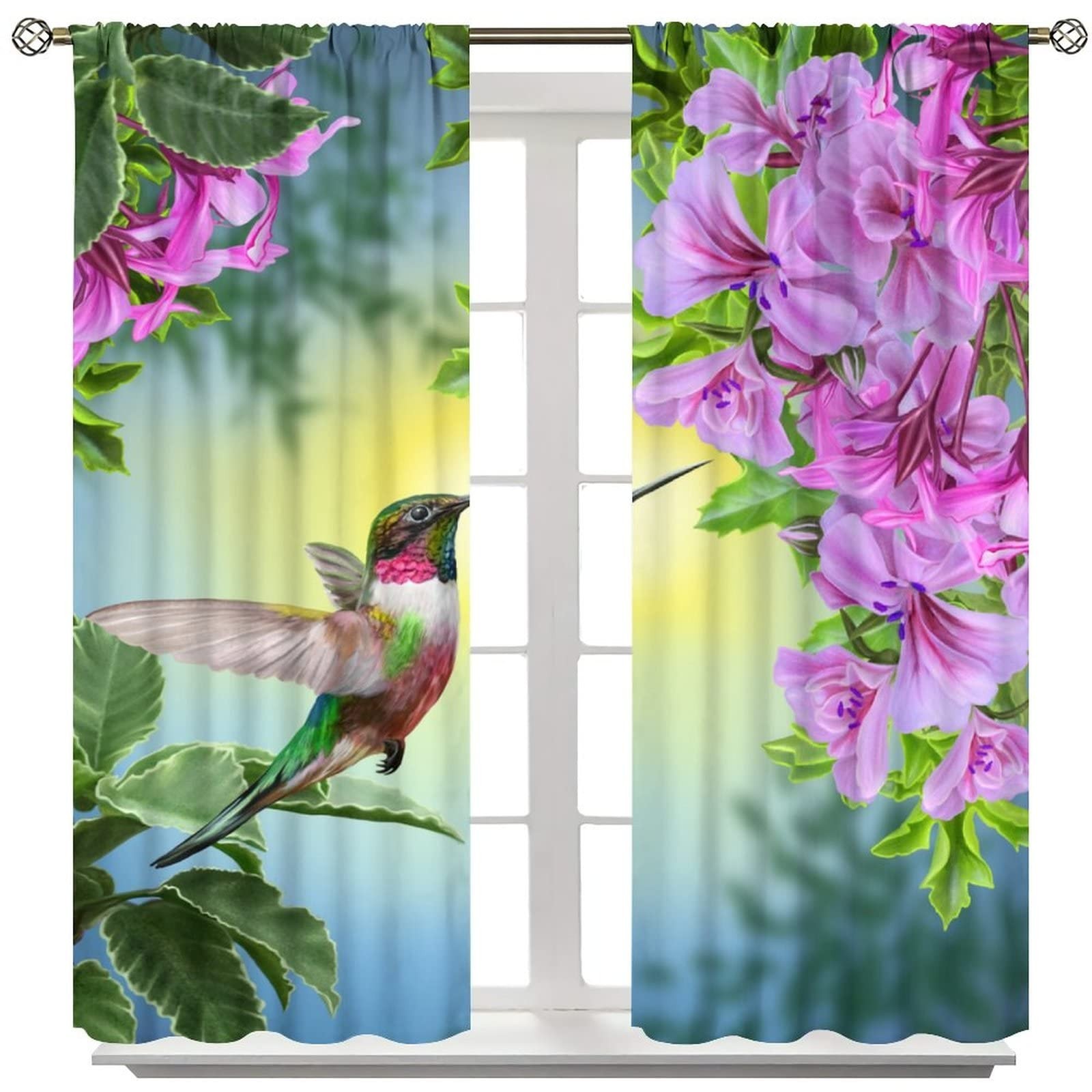 Hummingbird Blackout Curtains, Beautiful Purple Floral Hummingbird Nature The…