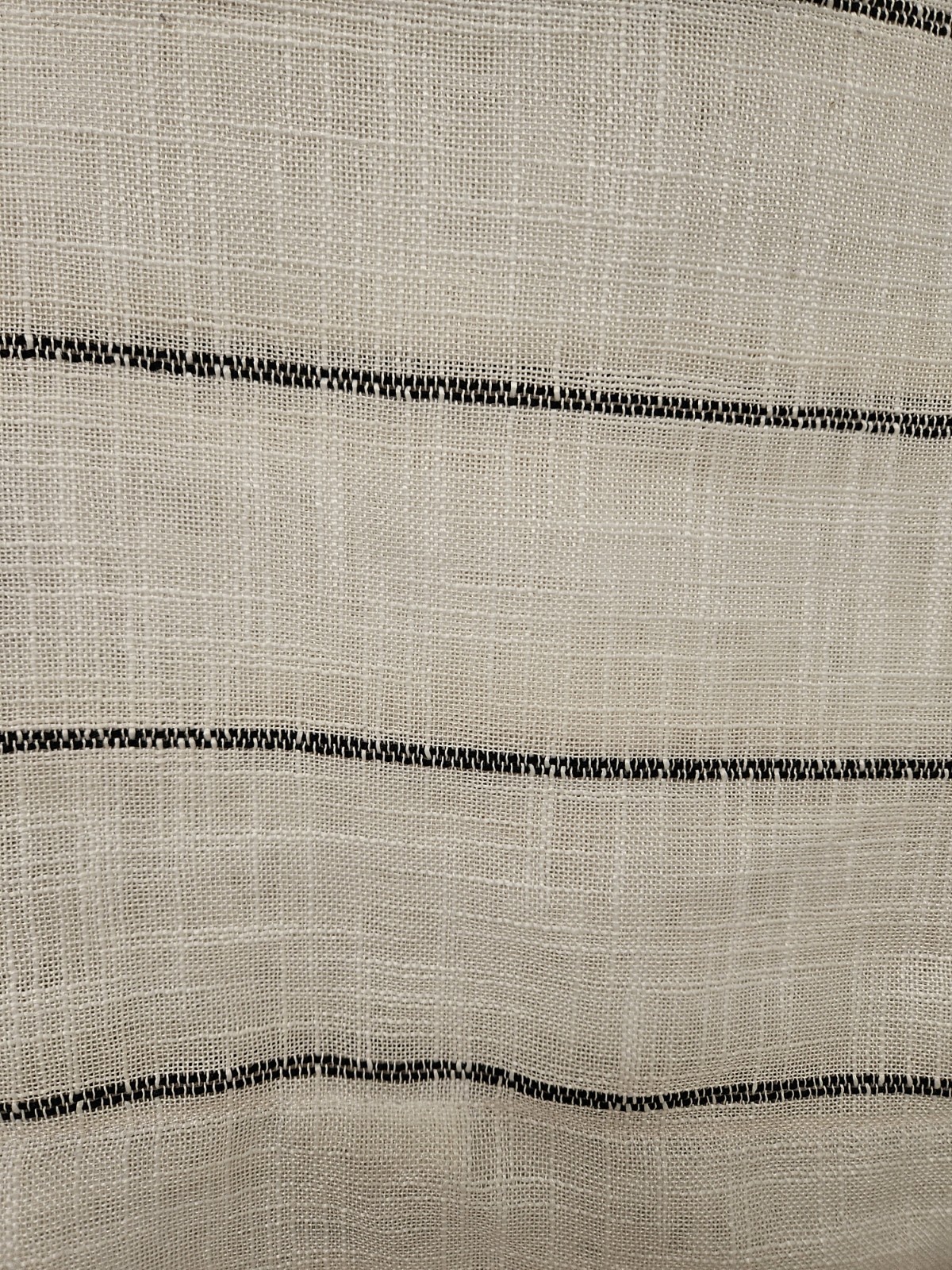 Linen White Curtains With Black Stripes And Tassels