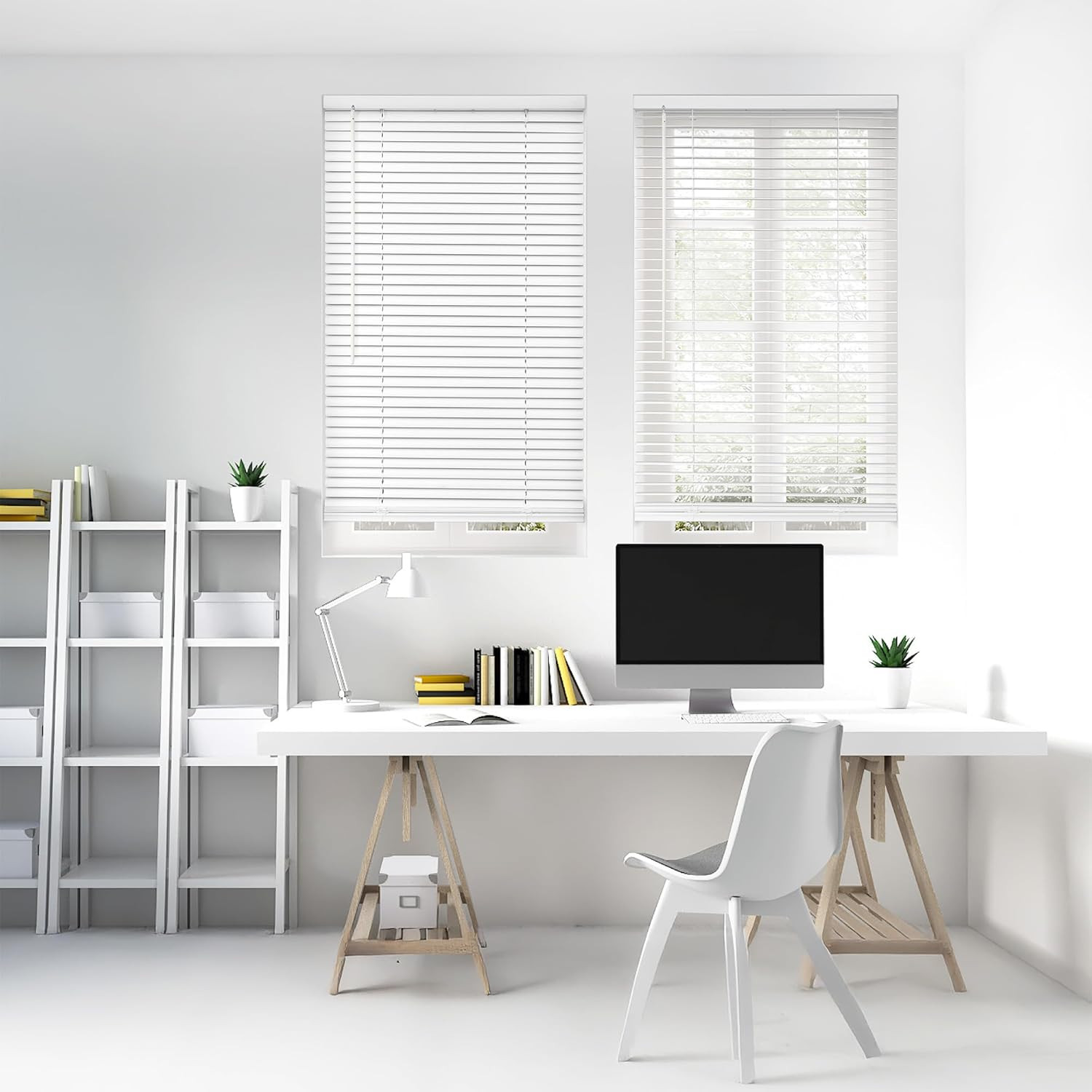 Pearl White 1″ Cordless Mini Blinds with Flexible Slats, 72″ W x 60″ H