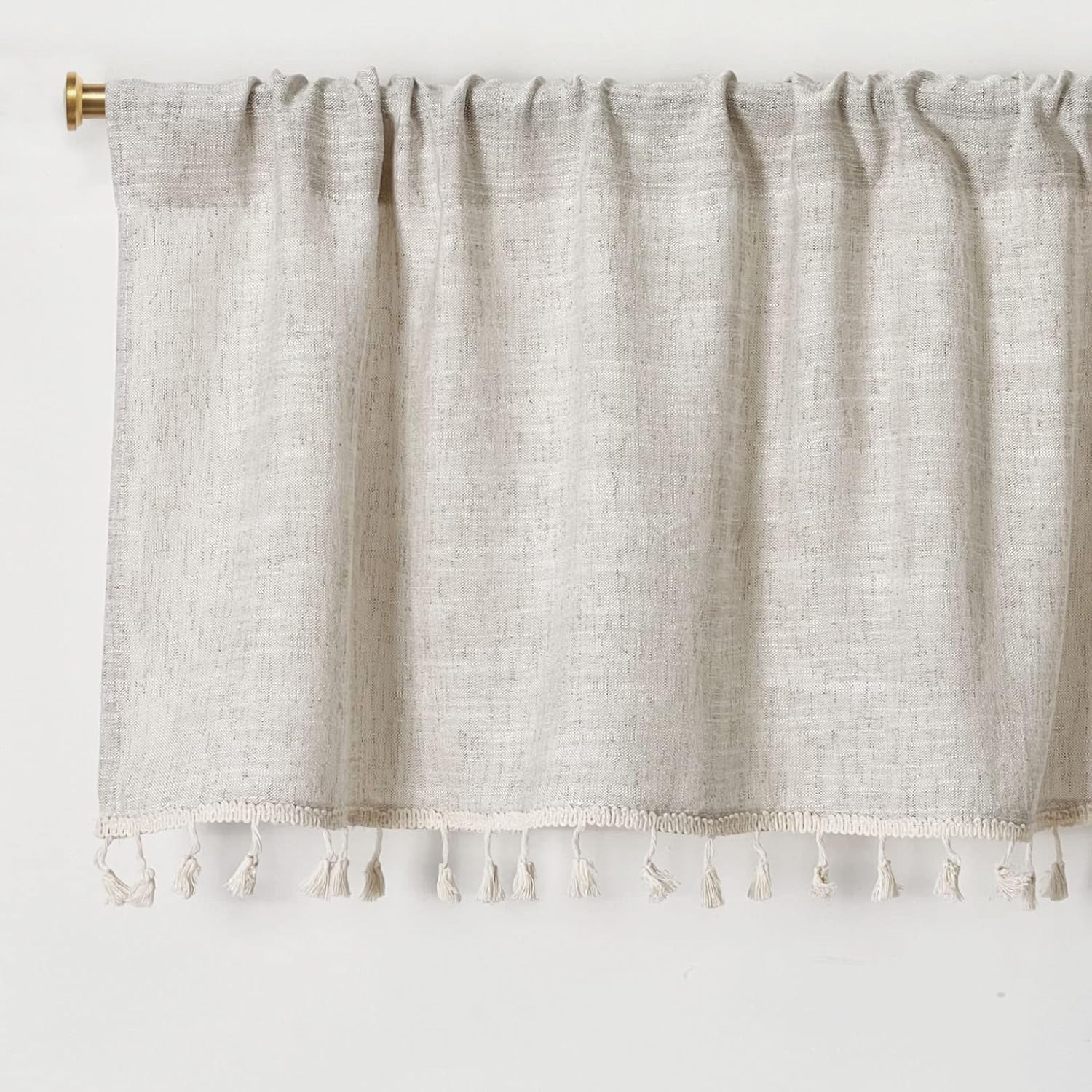 2 Pack Boho Tassel Kitchen Valances for Windows Modern Farmhouse Cotton Linen Va