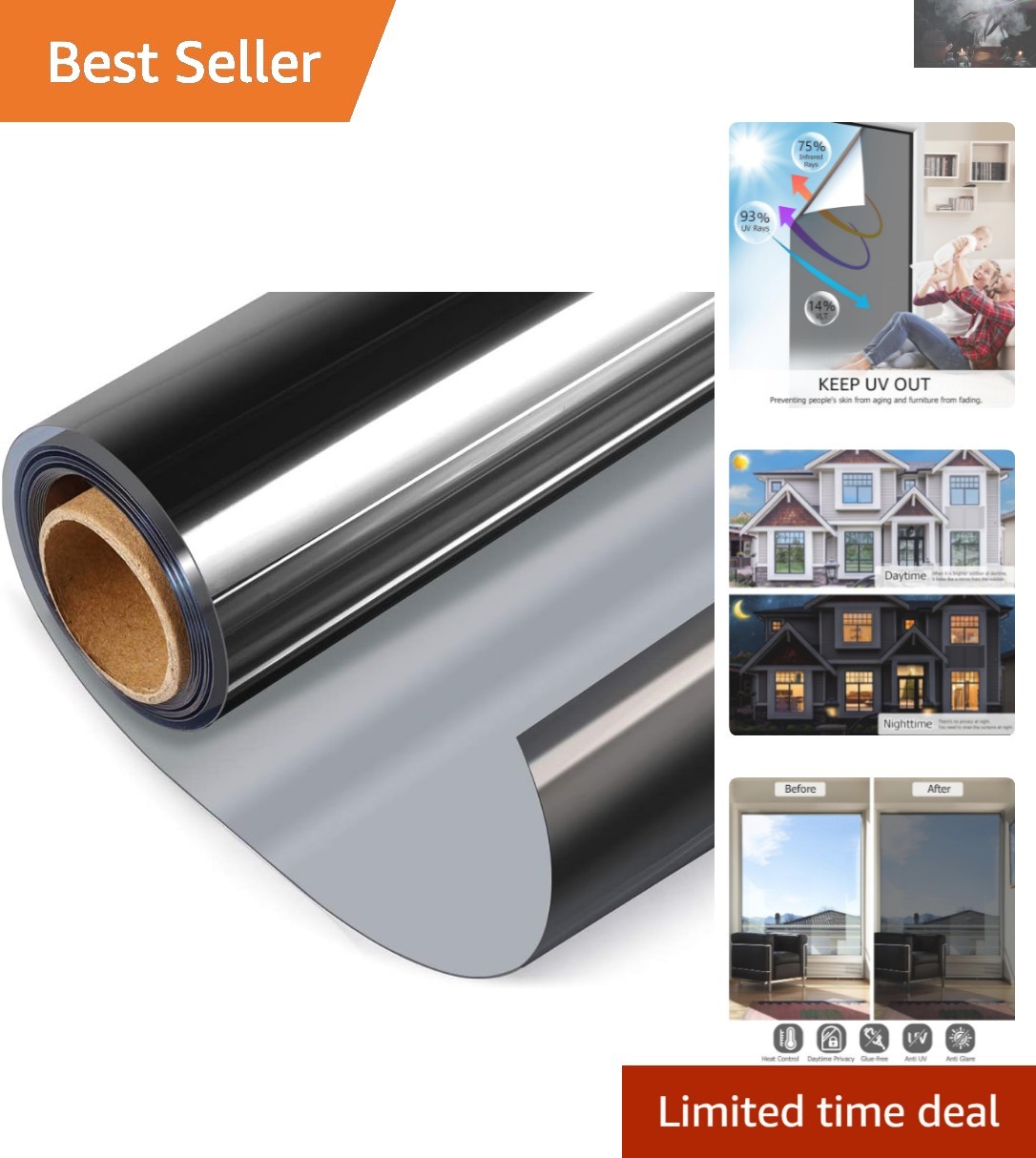 17.5 x 78.7 Inch One Way Window Tint – Reflective Film for Home & Office