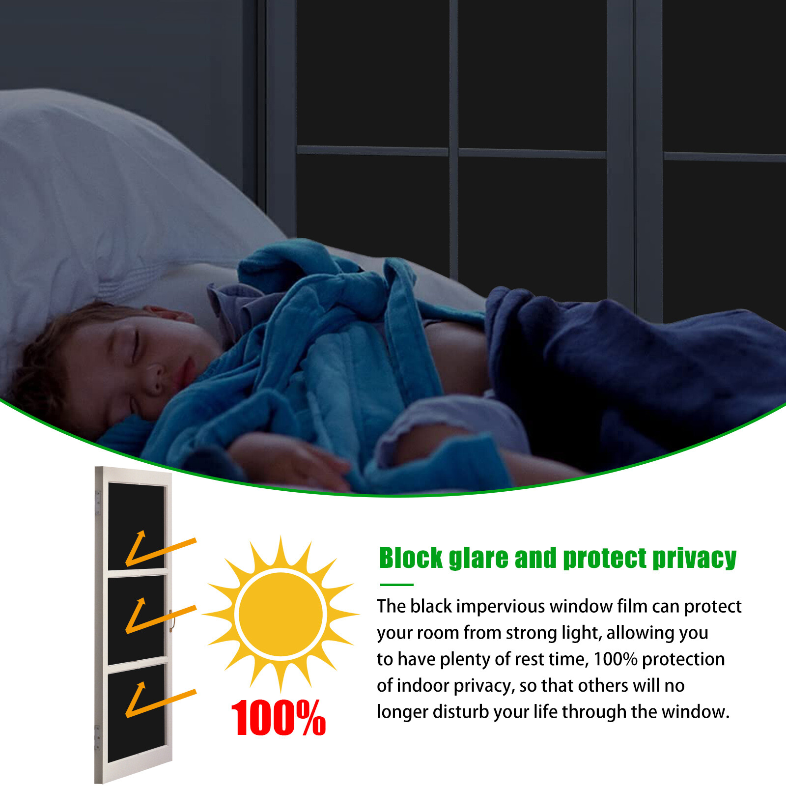 Static Cling Blackout Window Film 100% UV Blocking Thick Black Tinting Cover Set