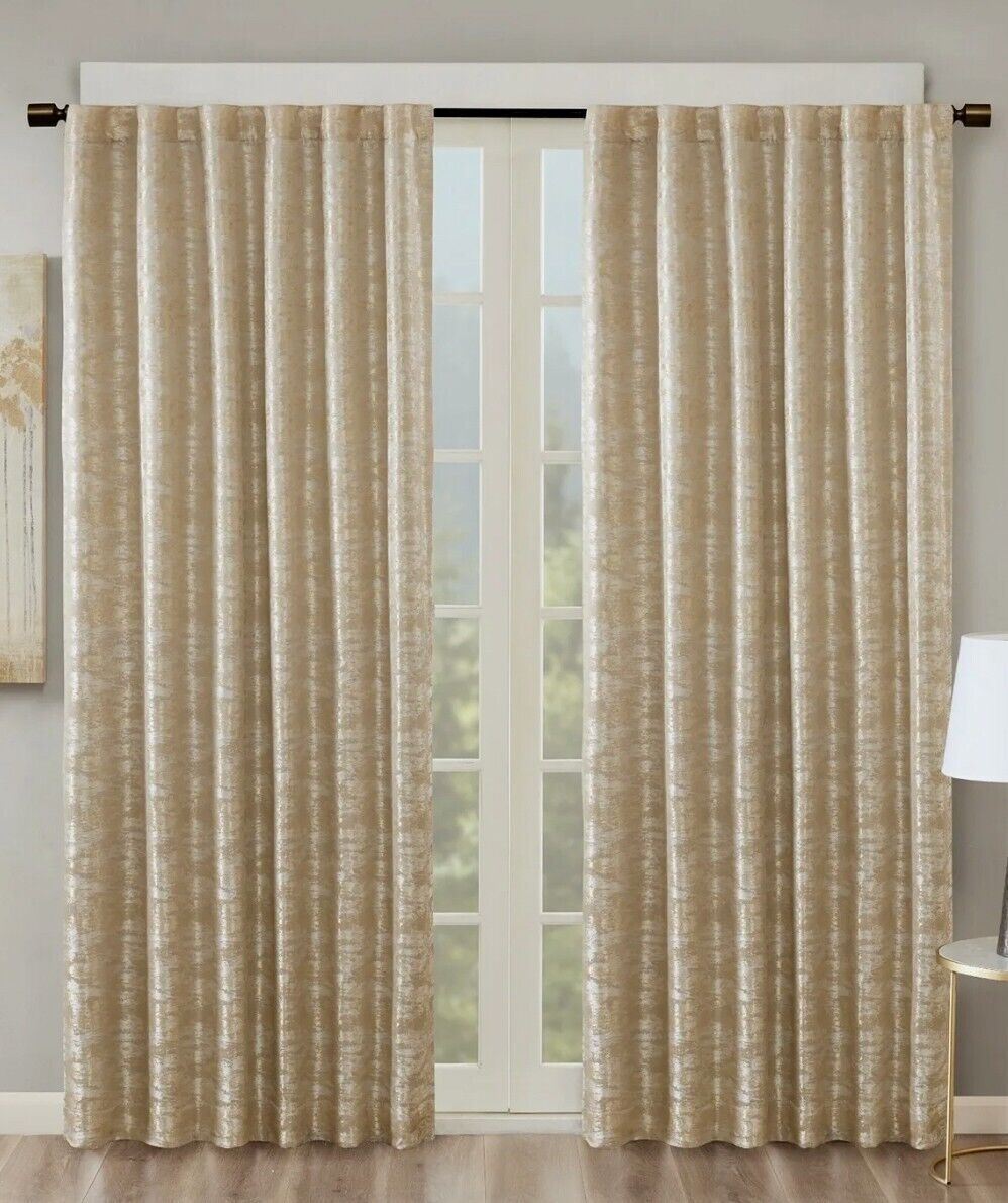 SunSmart Cassius 50″ x 84″ Marble Jacquard Total Blackout Window Panel Gold NEW