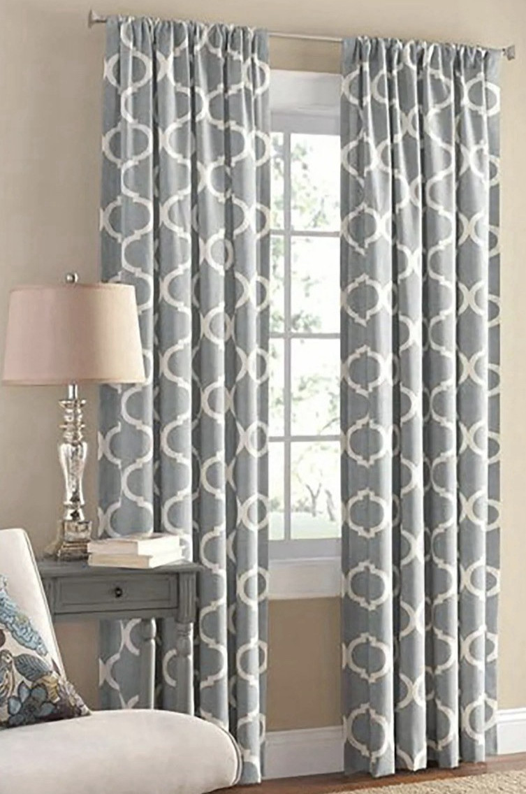 Mainstays Curtains 50×95 Gray White Trellis Set of 2 Rod Pocket Panels
