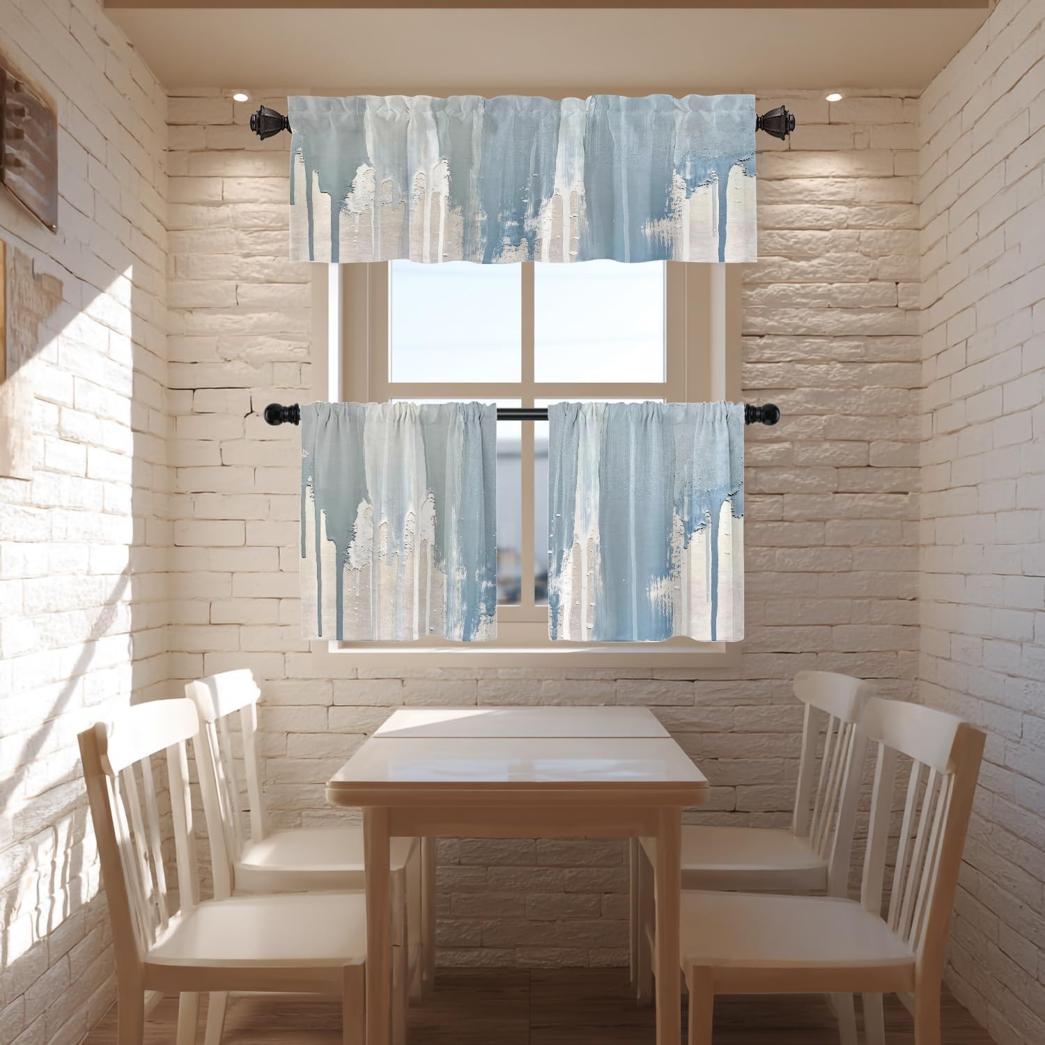 Light Blue Abstract Minimalist Watercolor Kitchen Valances for Windows,Art