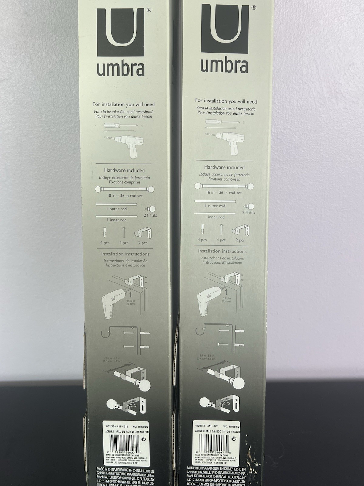 Umbra Drapery Curtain Rod Set of (2) Two 18-36” Brushed Nickel Acrylic Ball NOS