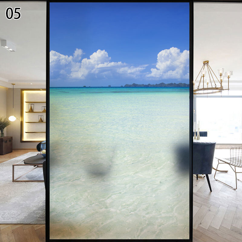 Wave Beach Static Privacy Frosted Stained Window Film Flower Glass Sticker Decor