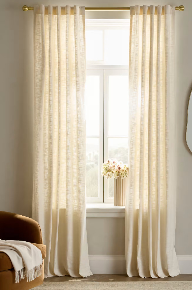 Quince Textured Cotton Light Filtering Curtain Panel 48×84 Ivory NWOT