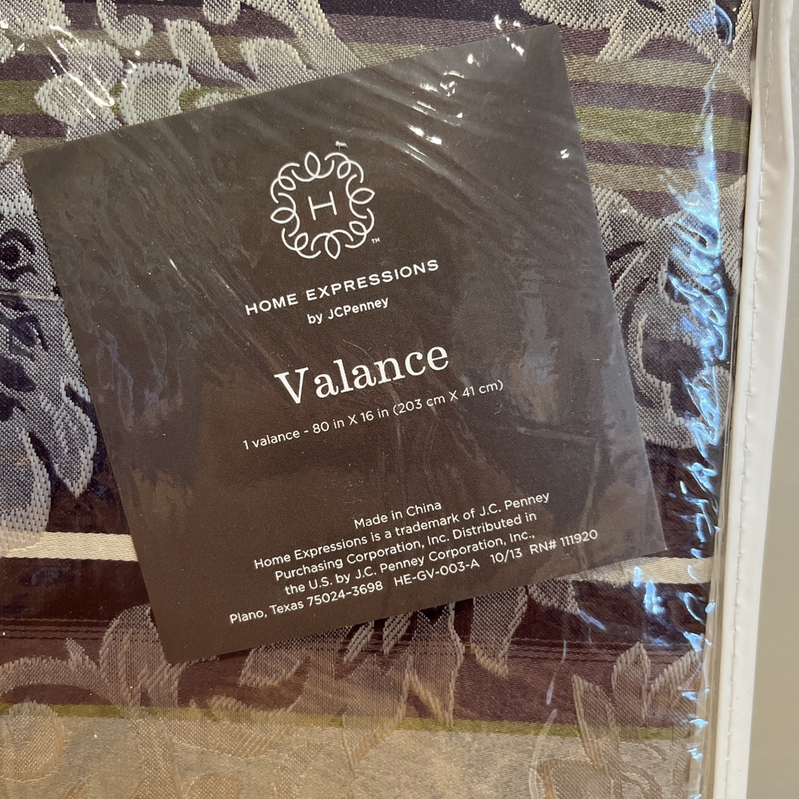 JCPenney Home Collection Purple Gold Damask Striped Valance 80×16” NOS Corded