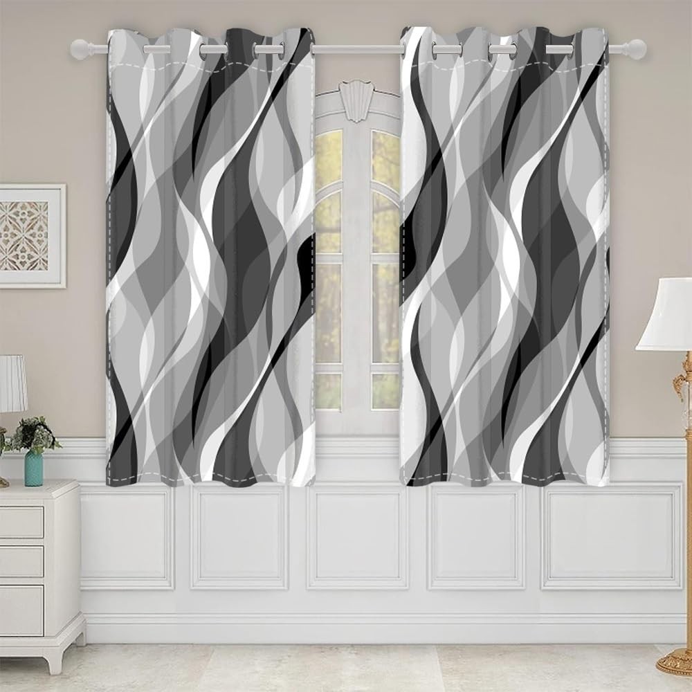 DORCEV Modern Abstract Grey Striped Blackout Curtains Black and Grey Ombre Windo