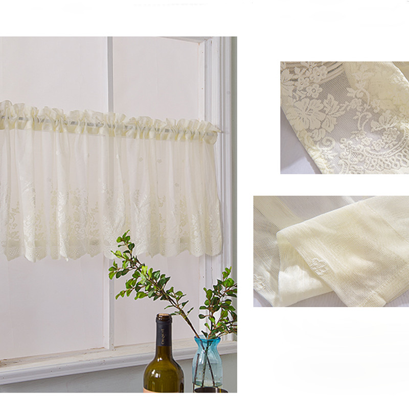Embroidery Lace Short Curtain Semi-sheer Solid Floral Home Cafe Cabinet Valance