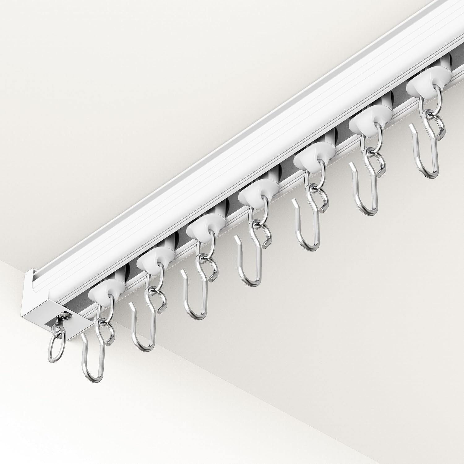 Ceiling Curtain Track 6-9ft White Heavy Duty Aluminum Rail 30 Rollers #R024