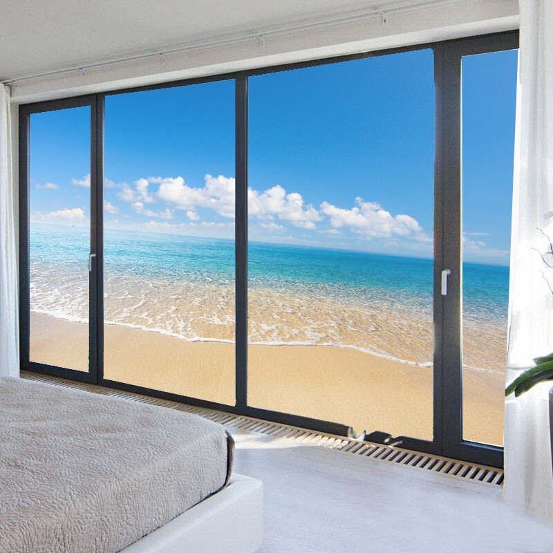 Beach&Ocean Scenery Window Film Decoration Stained Glass Sticker Decor