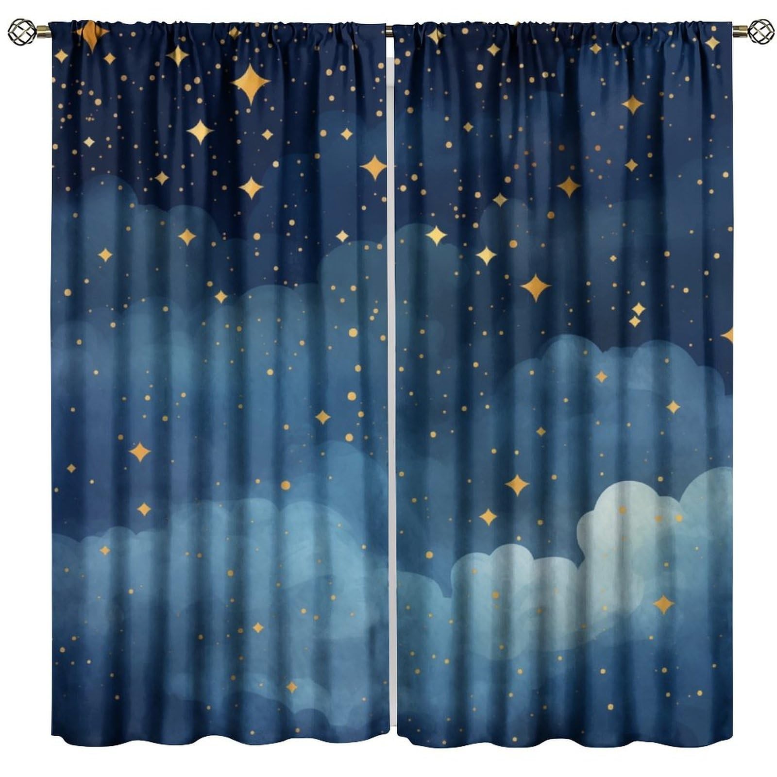 Night Sky Stars Curtain for , Blue Starry Space Galaxy Pattern Window Treatme…