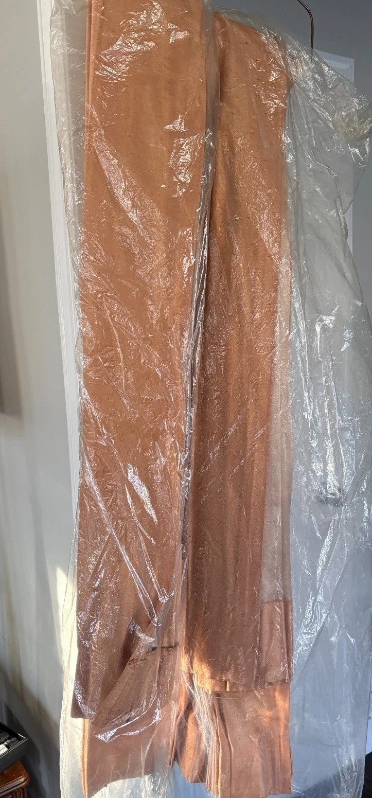 2 Vintage Drapes Drapery Panels 82” 25” & 50” Pinch Pleat Peach Salmon Curtains