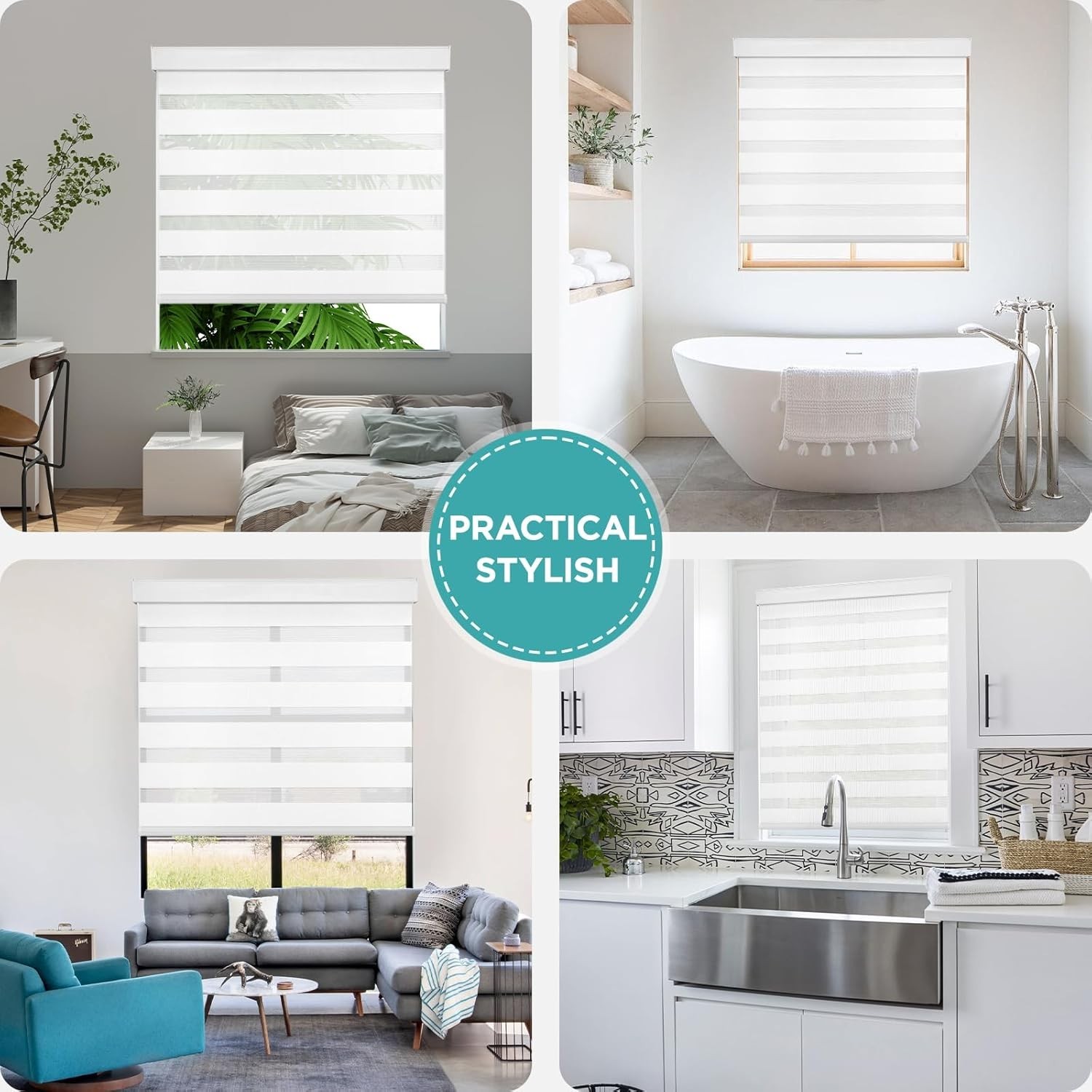 Joydeco 37″ W x 75″ H Cordless Zebra Blinds Window Light Proof Aluminum, White
