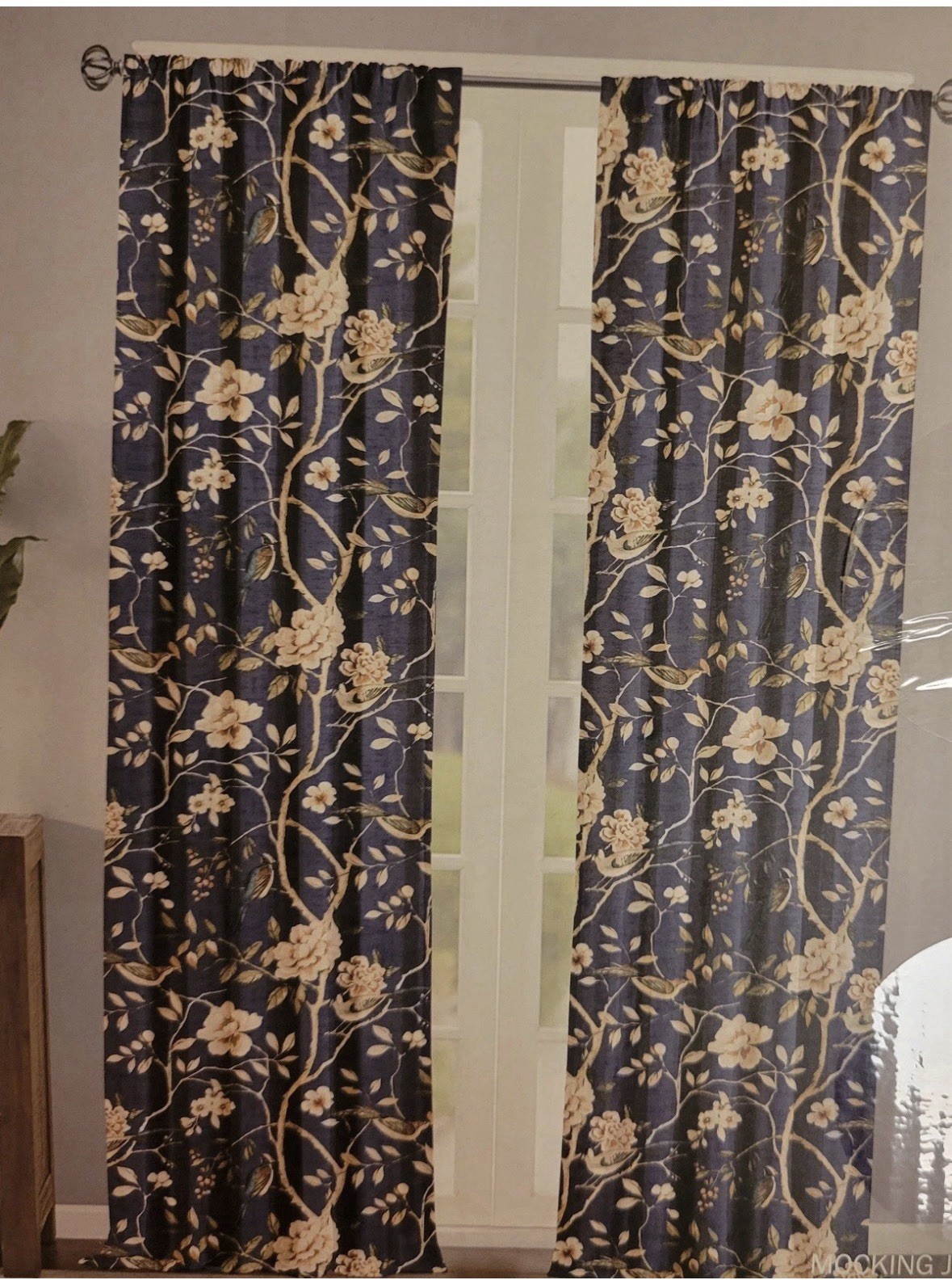 Aimee Maison 2pk Window Panel Curtains Velvet Mocking Jay Bird Blue 37×84 Floral