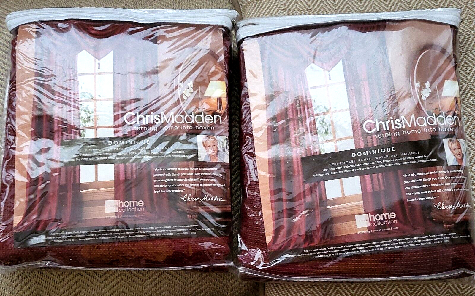 Lot of 2 CHRIS MADDEN Brick Red Dominique DRAPERY PANELS 54w x 84L NOS