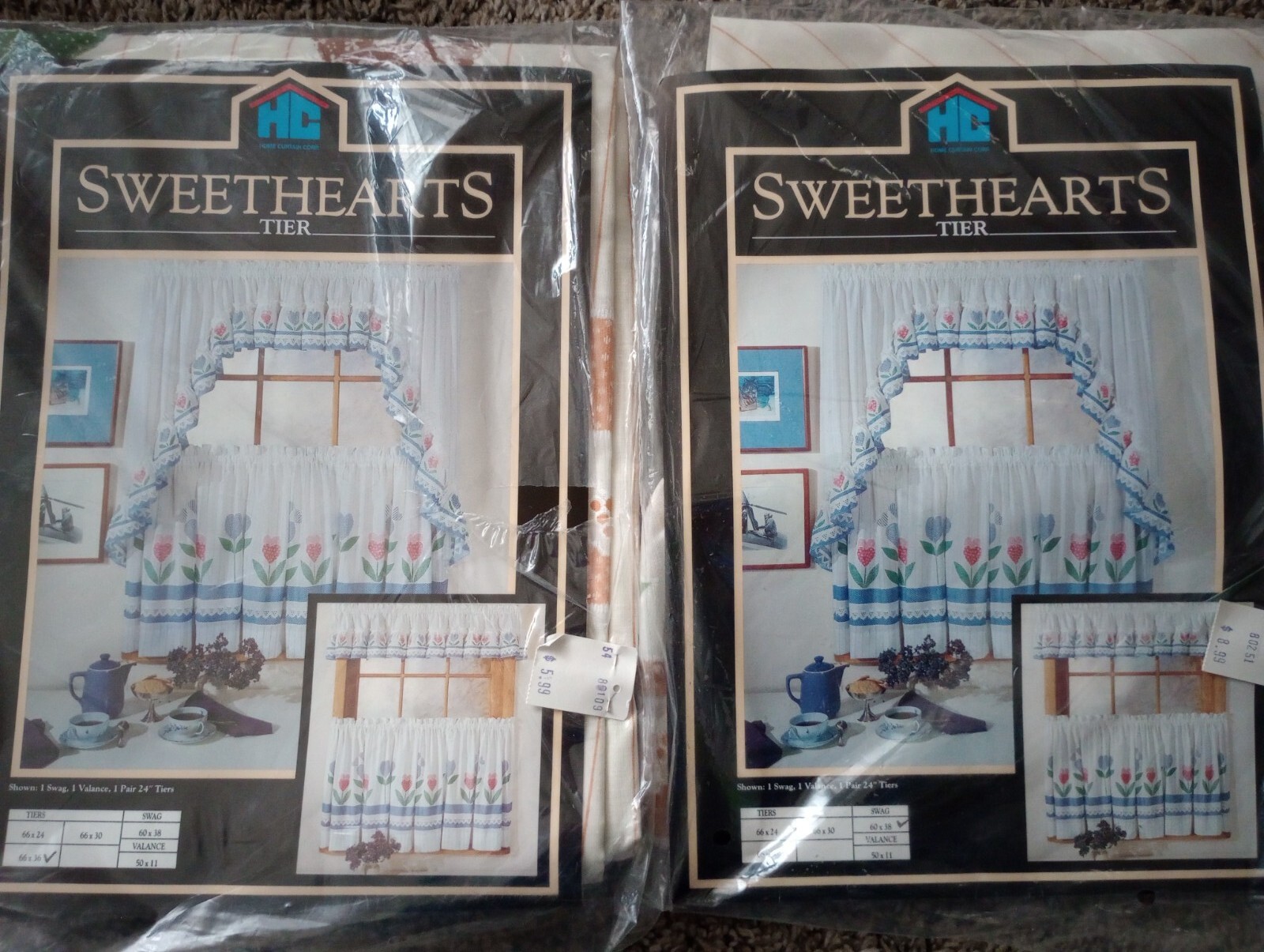 RETRO MCM, SWEETHEARTS Tulips Tiers 66×24 Curtains Orange Brown Green 3 pcs