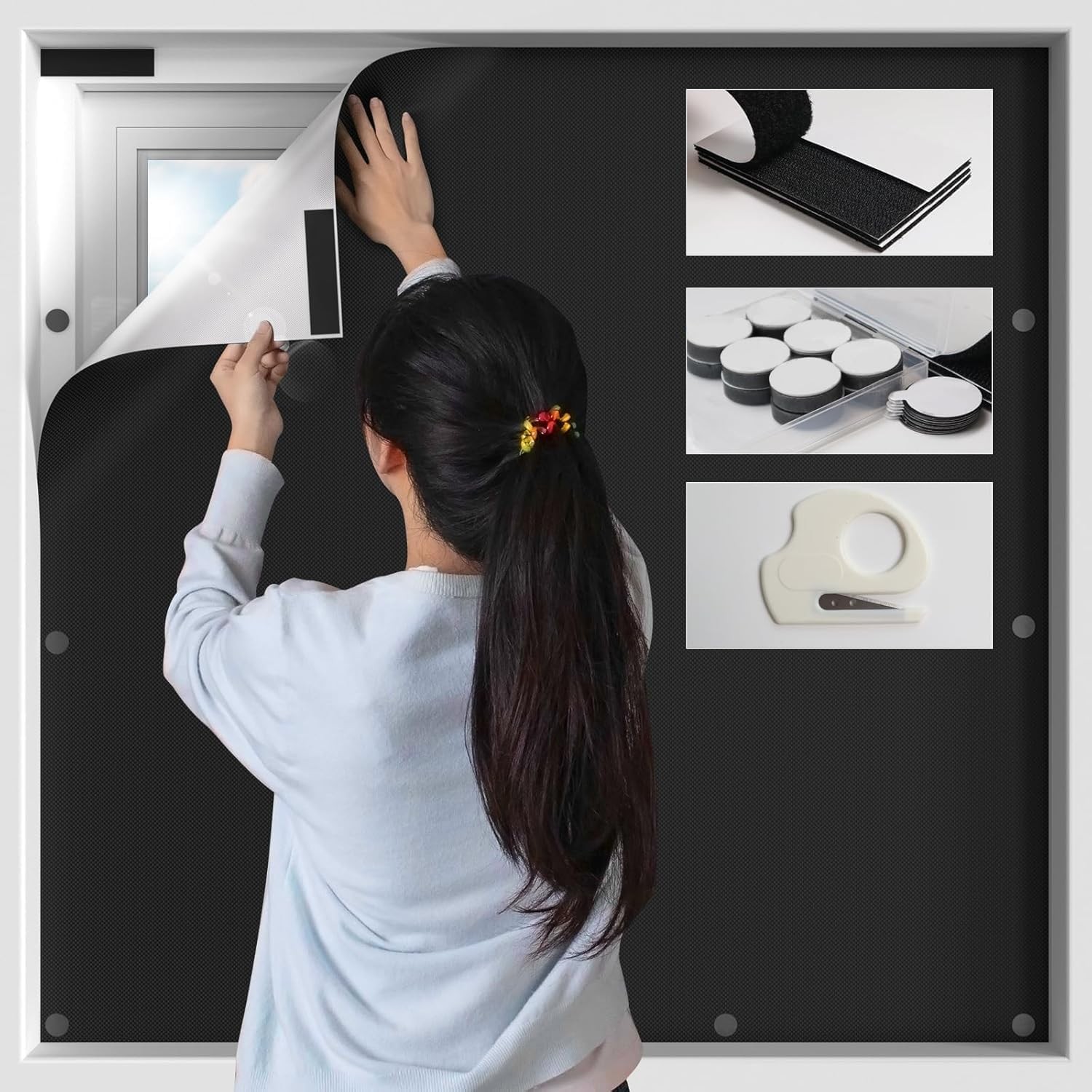 100% Black Out Window Cover Portable Blackout Shades Adhesive Thermal Blackout