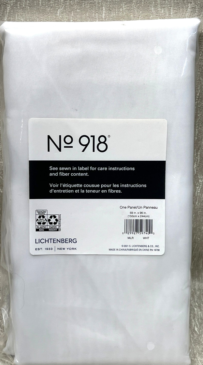 Lichtenberg No. 918 Emily Sheer Curtain Panel White 59” X 96” NEW