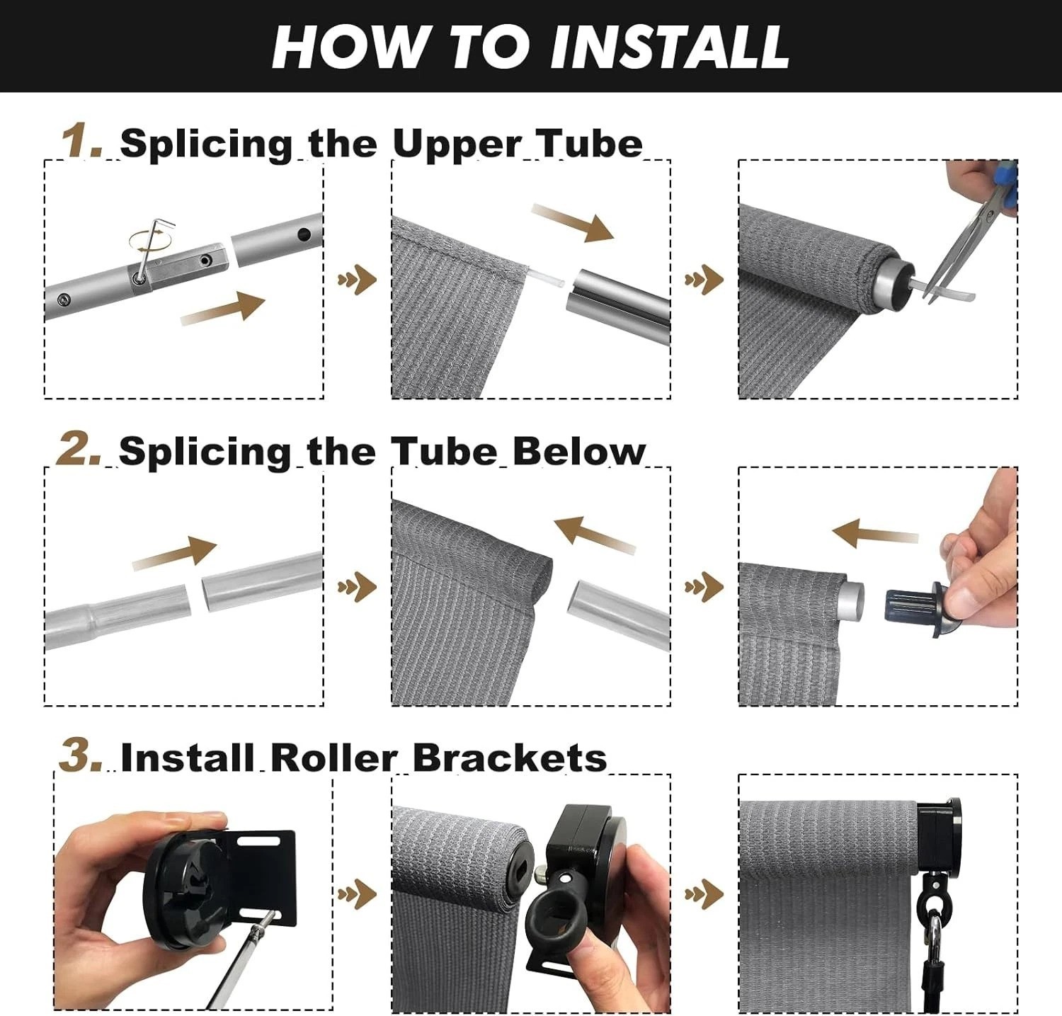 Outdoor Roller Shade 10′ W x 8′ H, Gray Exterior Cordless Patio Shades Roll U…