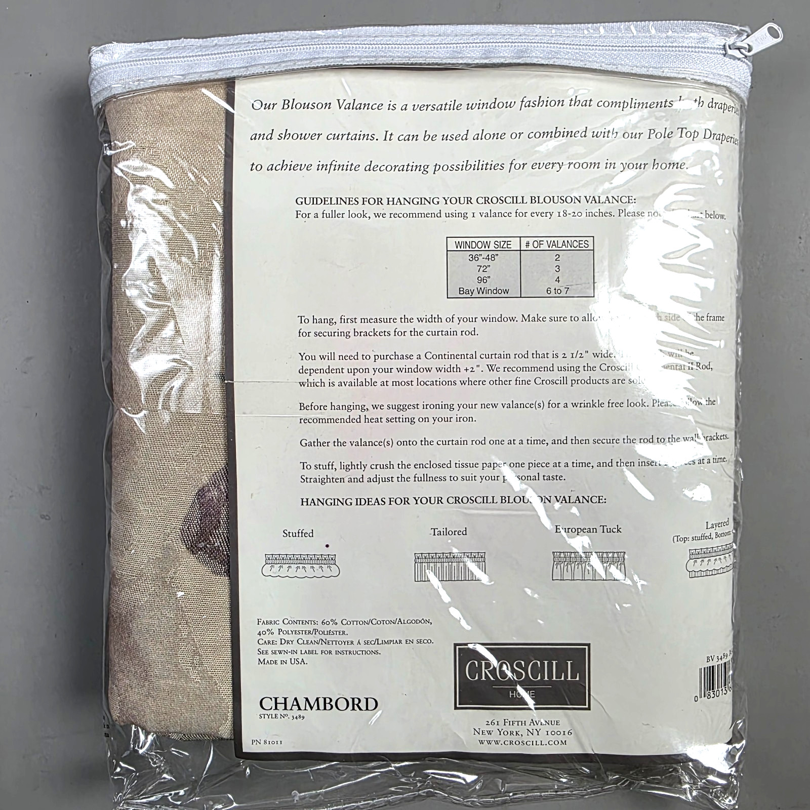 Croscill Home *Blouson* Valance Drape Chambord 88″ X 15″ Style No. 3489 *New*