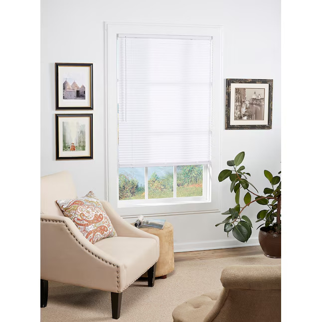 Cordless 1″ White Vinyl Mini Blinds Light Filtering Window Shades Multiple Sizes