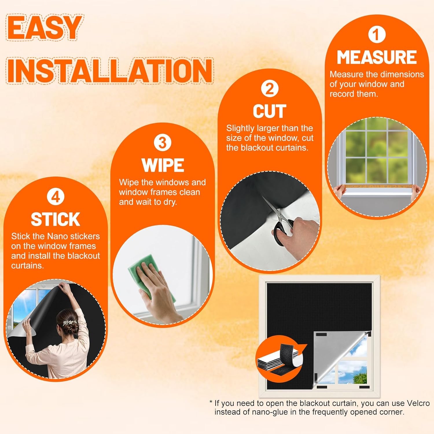 100% Black Out Window Cover Portable Blackout Shades Adhesive Thermal Blackout B