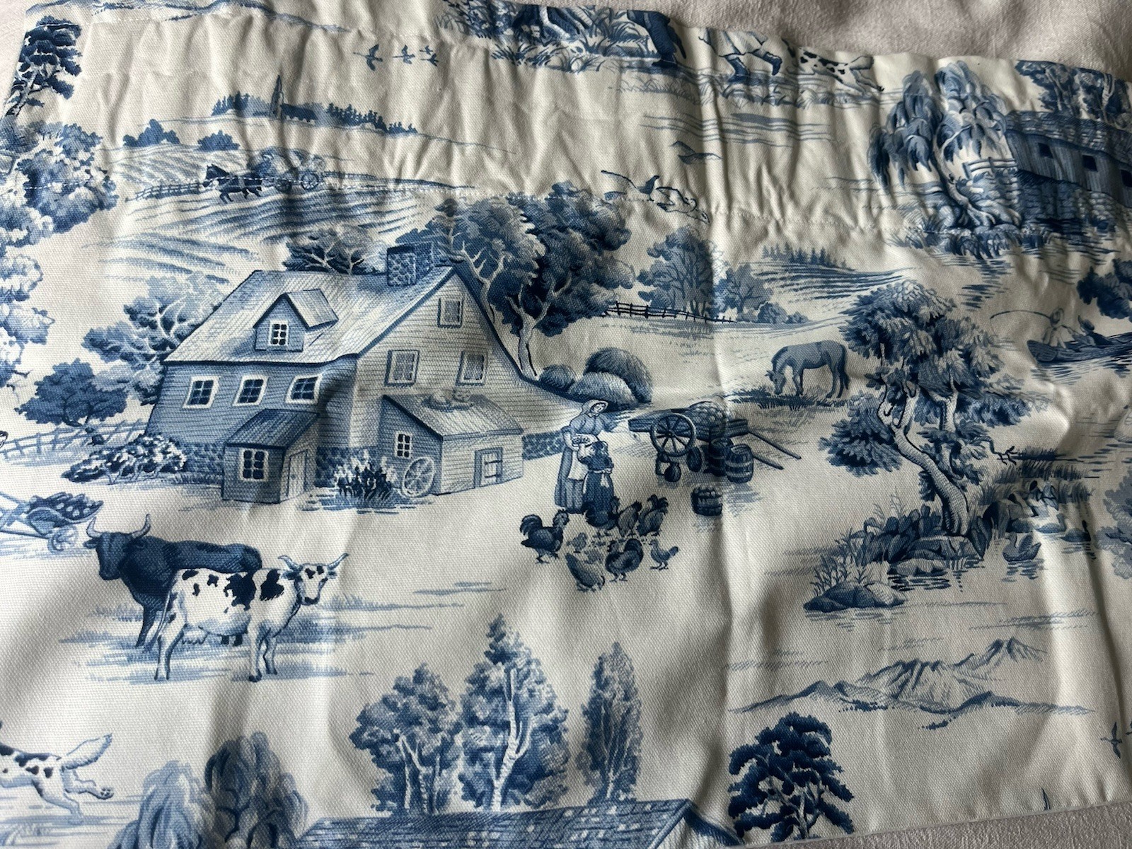 LINED WINDOW VALANCE CURTAIN 52 X 15 COTTAGE BLUE & WHITE FARM 6 Curtains