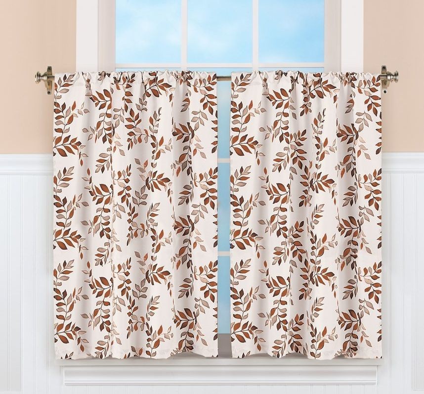 Set of 2 Printed Kitchen Tiers (29″ x 36″) (no Swag Valance) BROWN LEAVES, CE