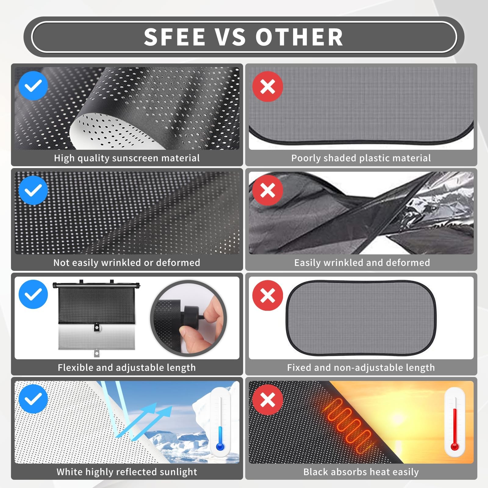 Sfee Car Window Shade for Side Windows 2 Pack Sun Shade Retractable for Car