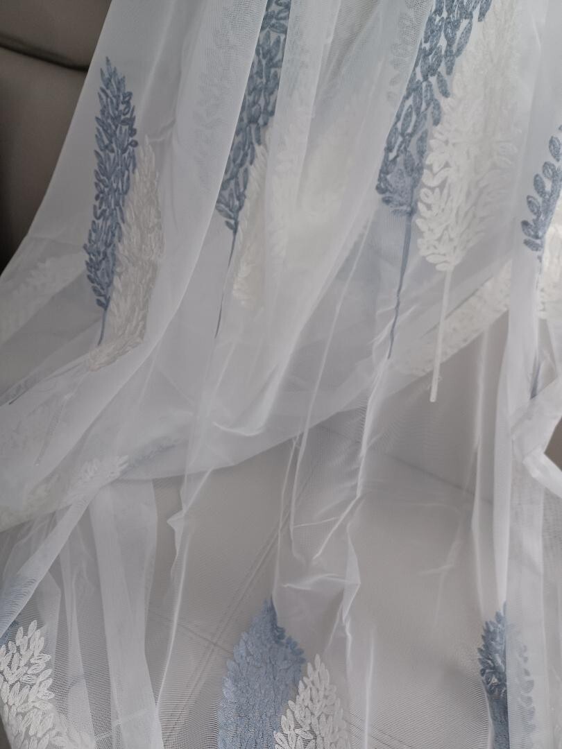 Window Curtains White Sheer Panels Embroidered Leaves 88″L x 100″W (Pack of 2)