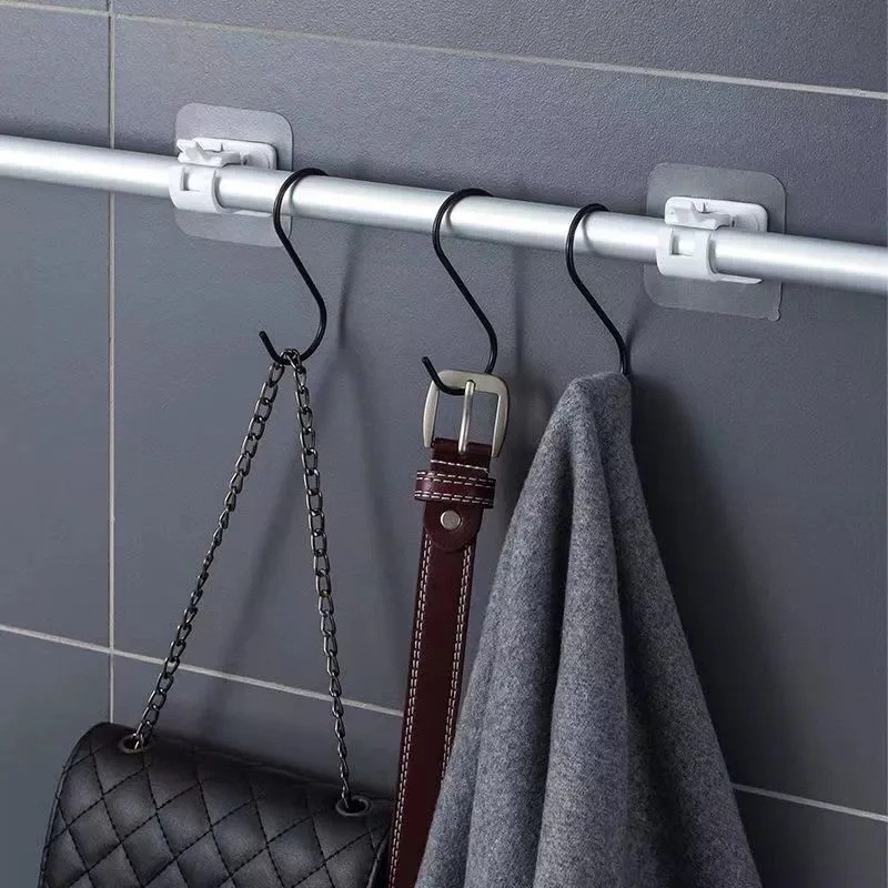 6PCS Self Adhesive Curtain Rod Holder No Drill Wall Mount Hooks Adjustable Clips