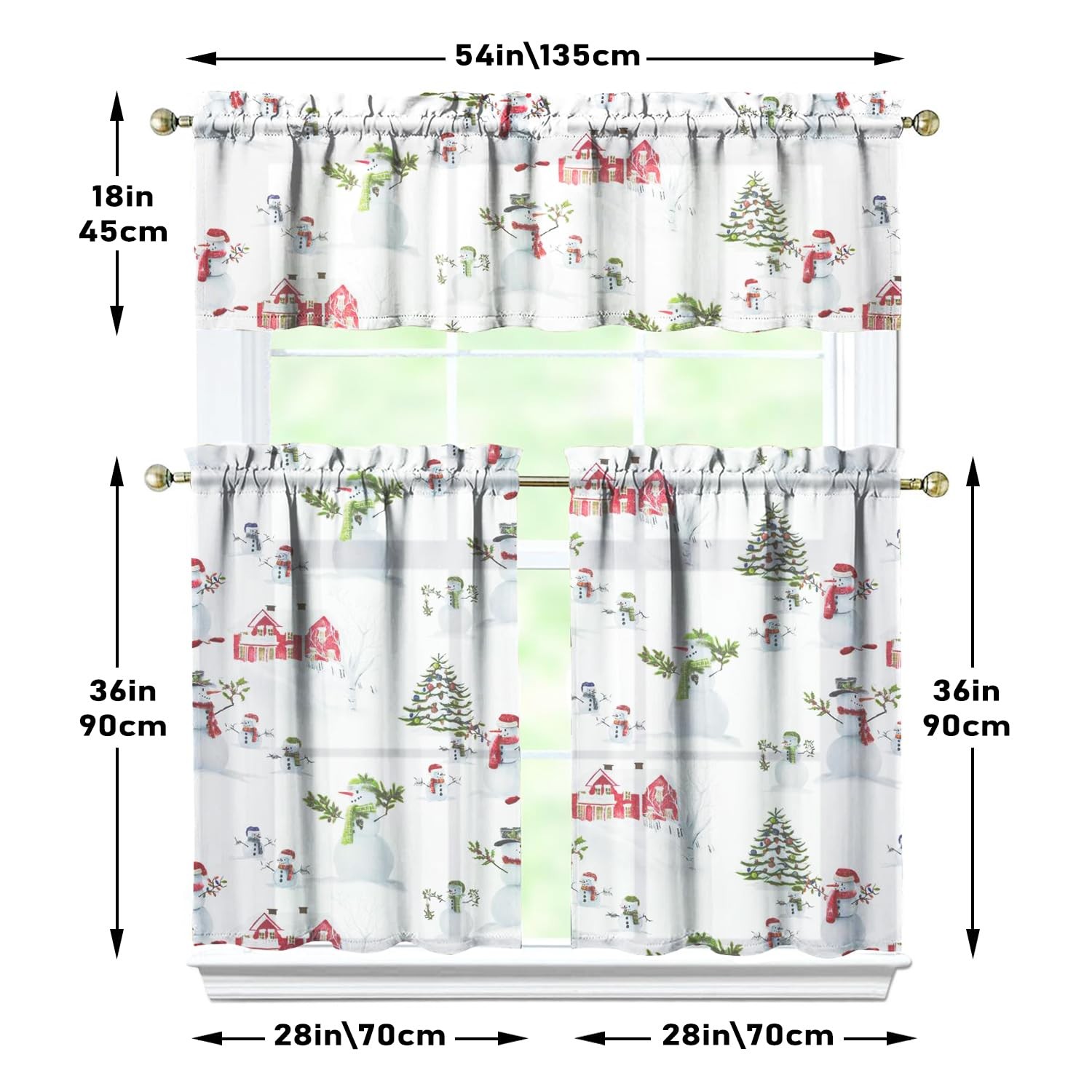 Winter Kitchen Curtains Valances 3 Piece Set, Christmas Snowman Xmas Tree Rod…