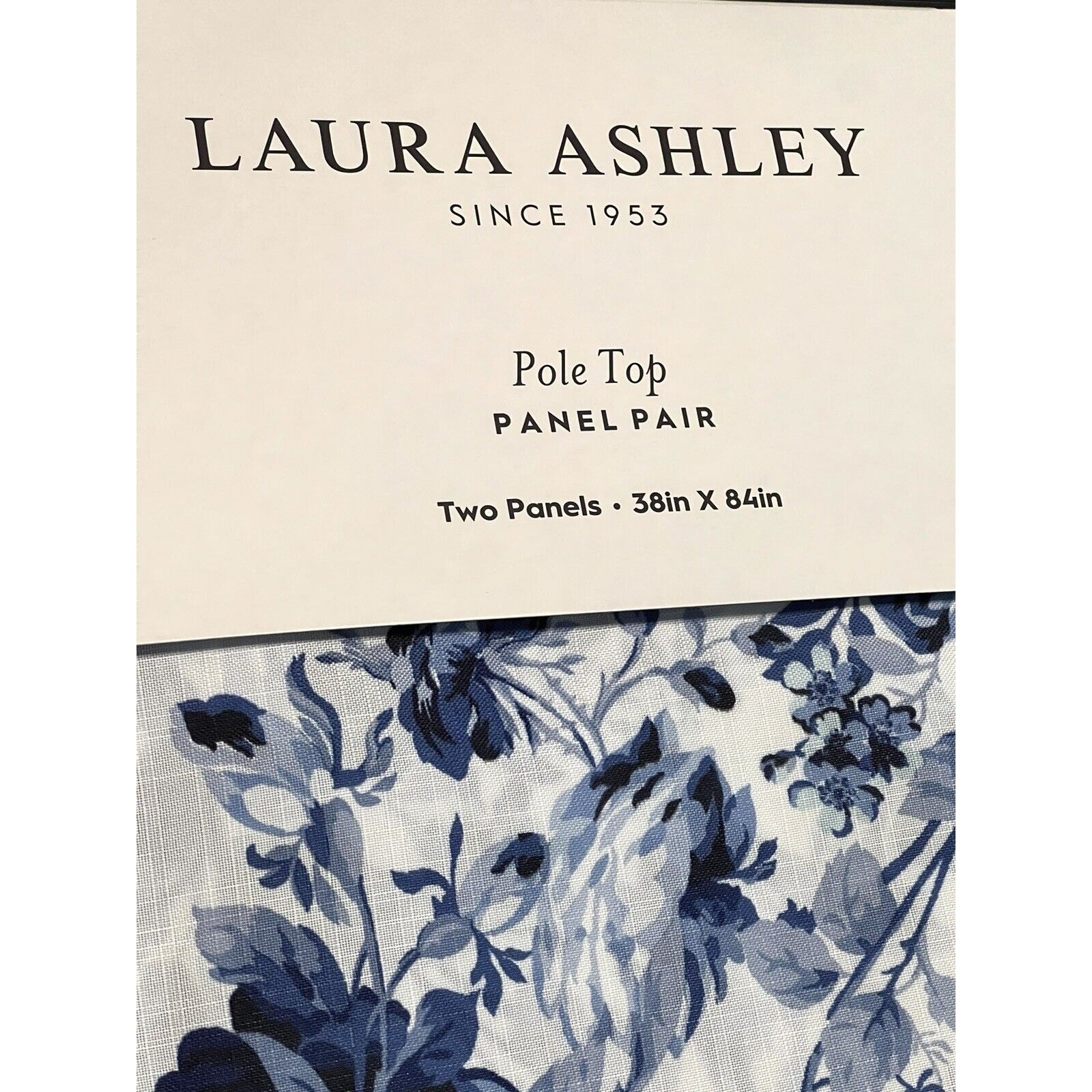 Laura Ashley Floral Blue White Roses Window Curtains 2 Panels 38×84” Joyce