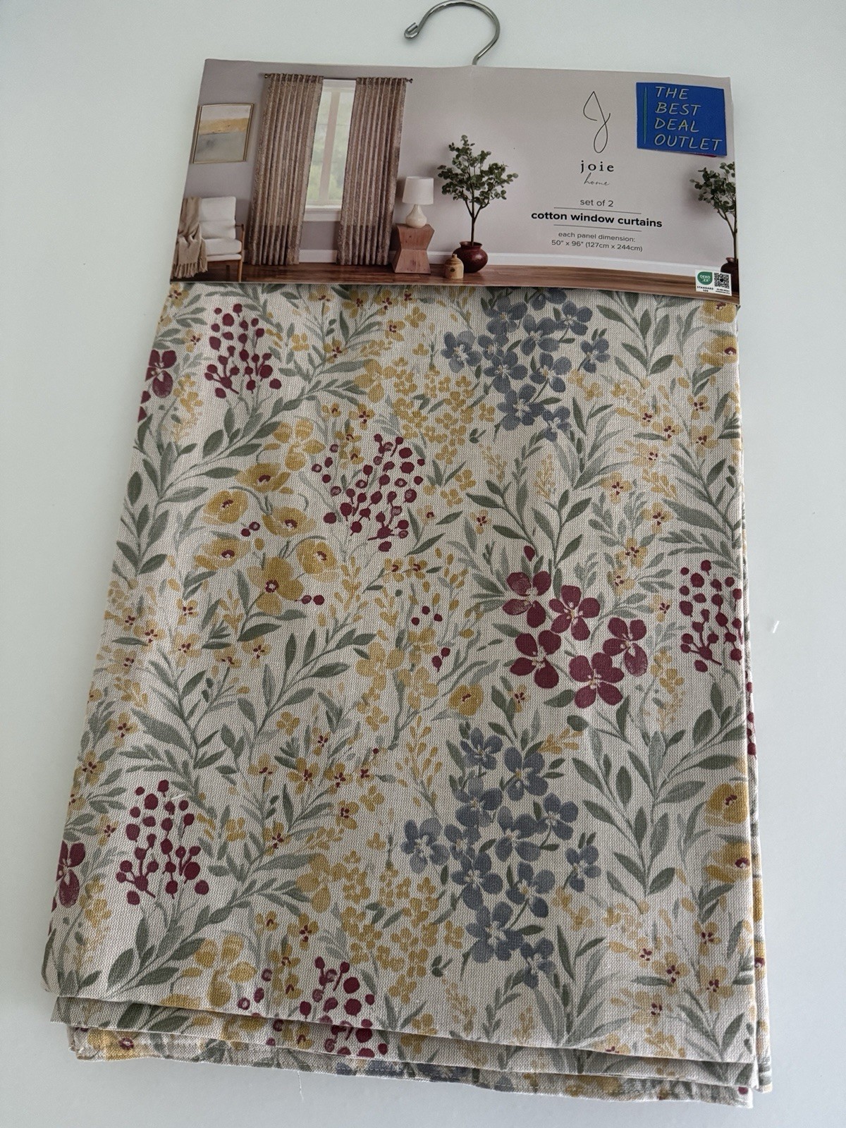Joie Window Curtains 2 Panels 50 x 96″ Cotton Wildflower Cream Drapers Back Tab